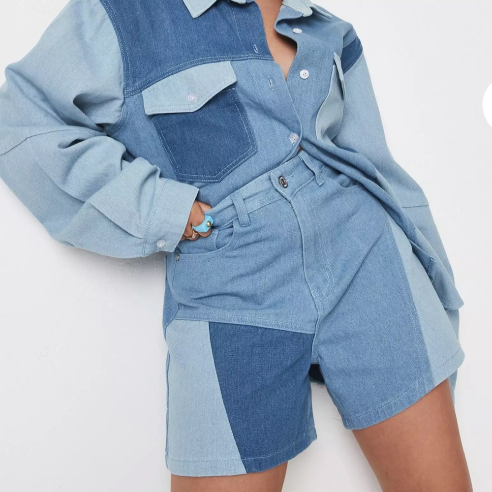 Patched denim short